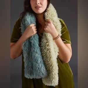 Anthropologie✨Fluffy Teddy Color-block Scarf- Green Mint